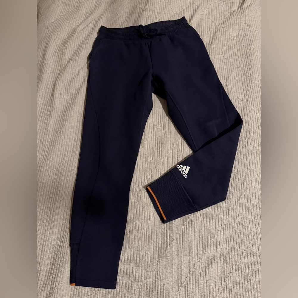 Adidas Men’s Navy Joggers with Orange Accents. Like New.